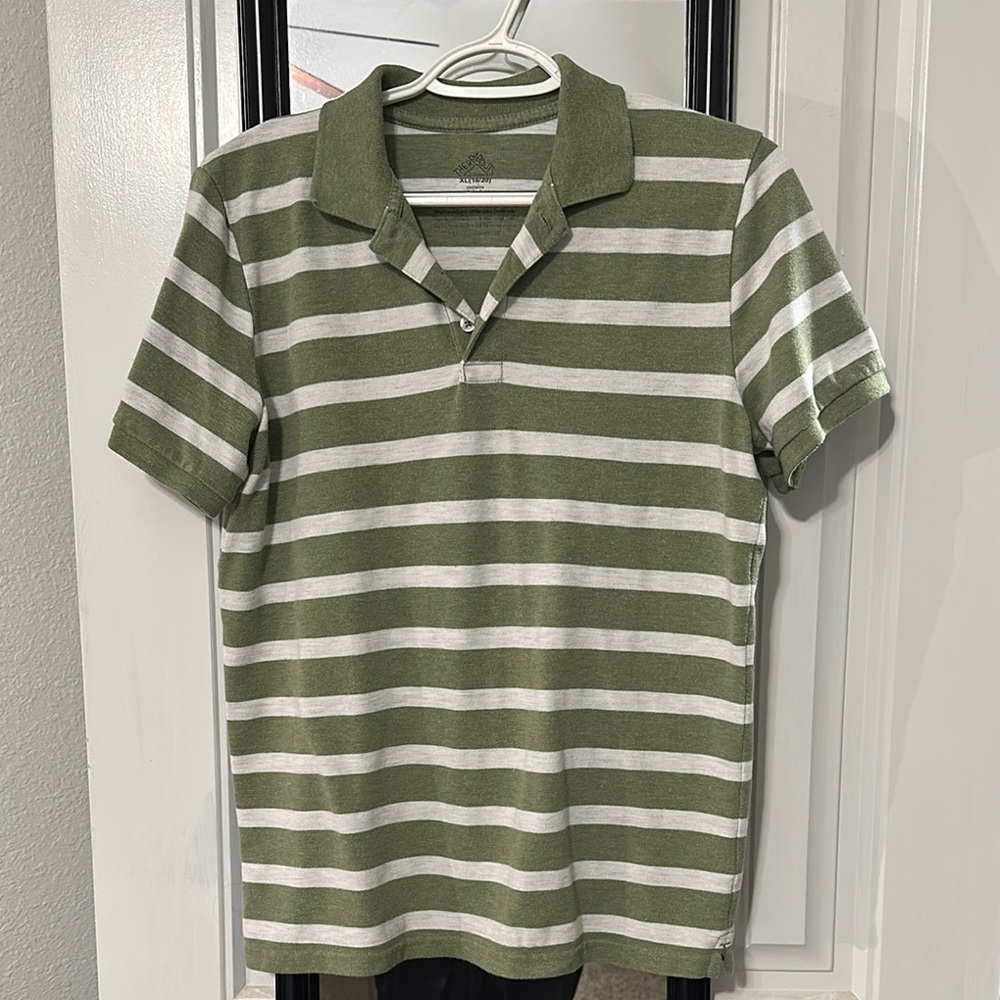 Green and White Striped Polo Shirt